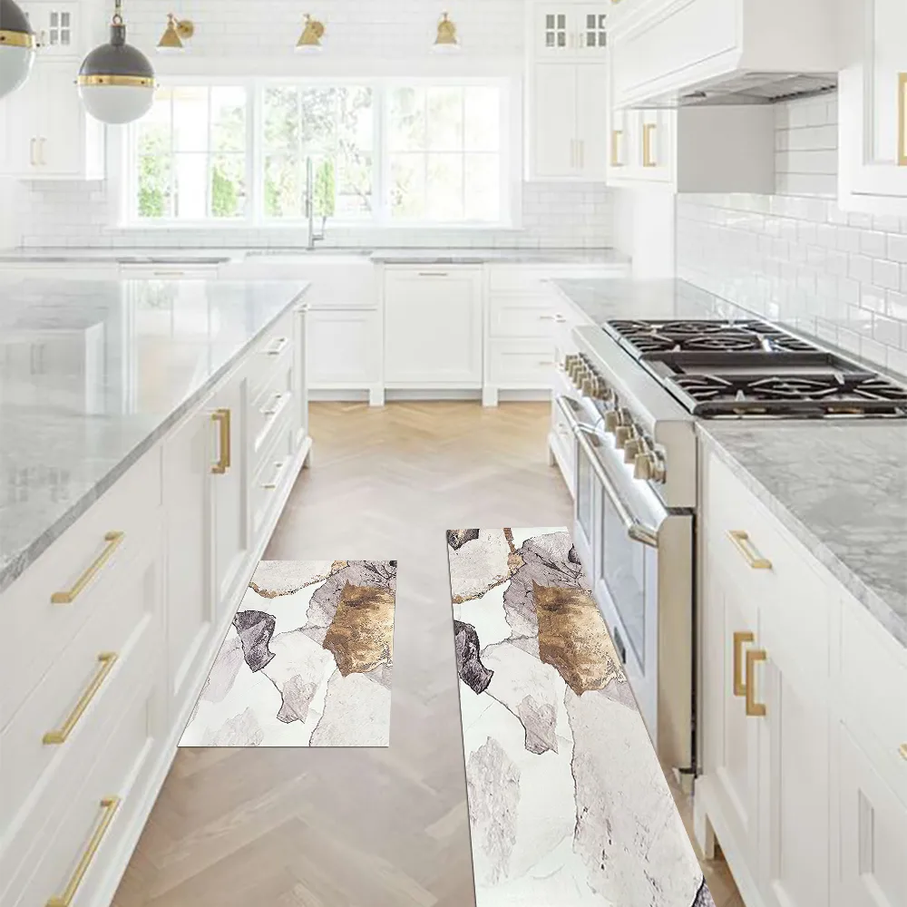2 Piece Abstract Gold Non-Slip Abstract Kitchen Runner Mat Set Modern Kitchen Rug — image 5