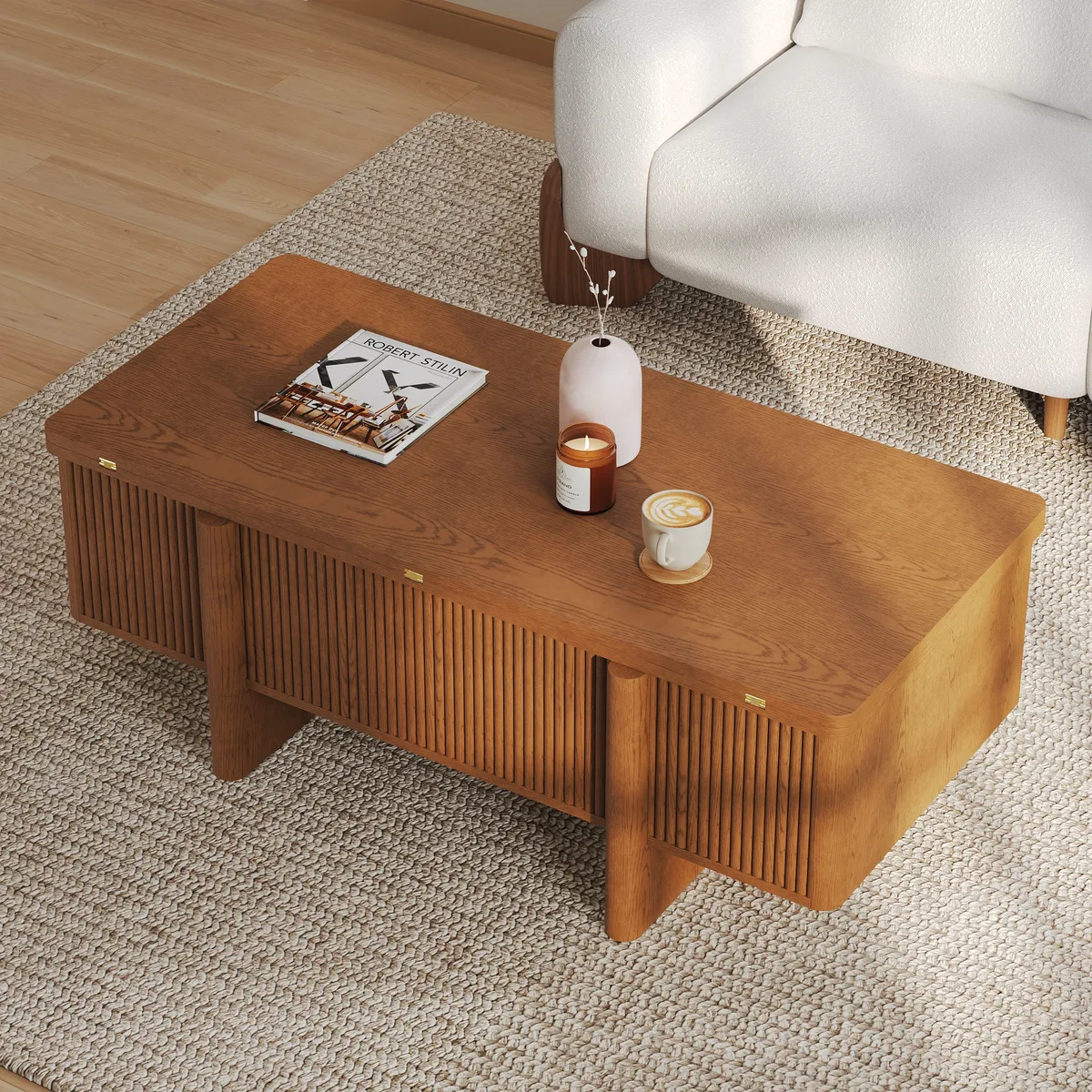 47" Fluted Lift-Top Walnut Coffee Table with 2 Drawers — image 5