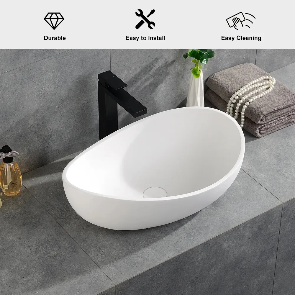 Bathroom Stone Resin Oval Vessel Sink Modern Art Sink — image 13