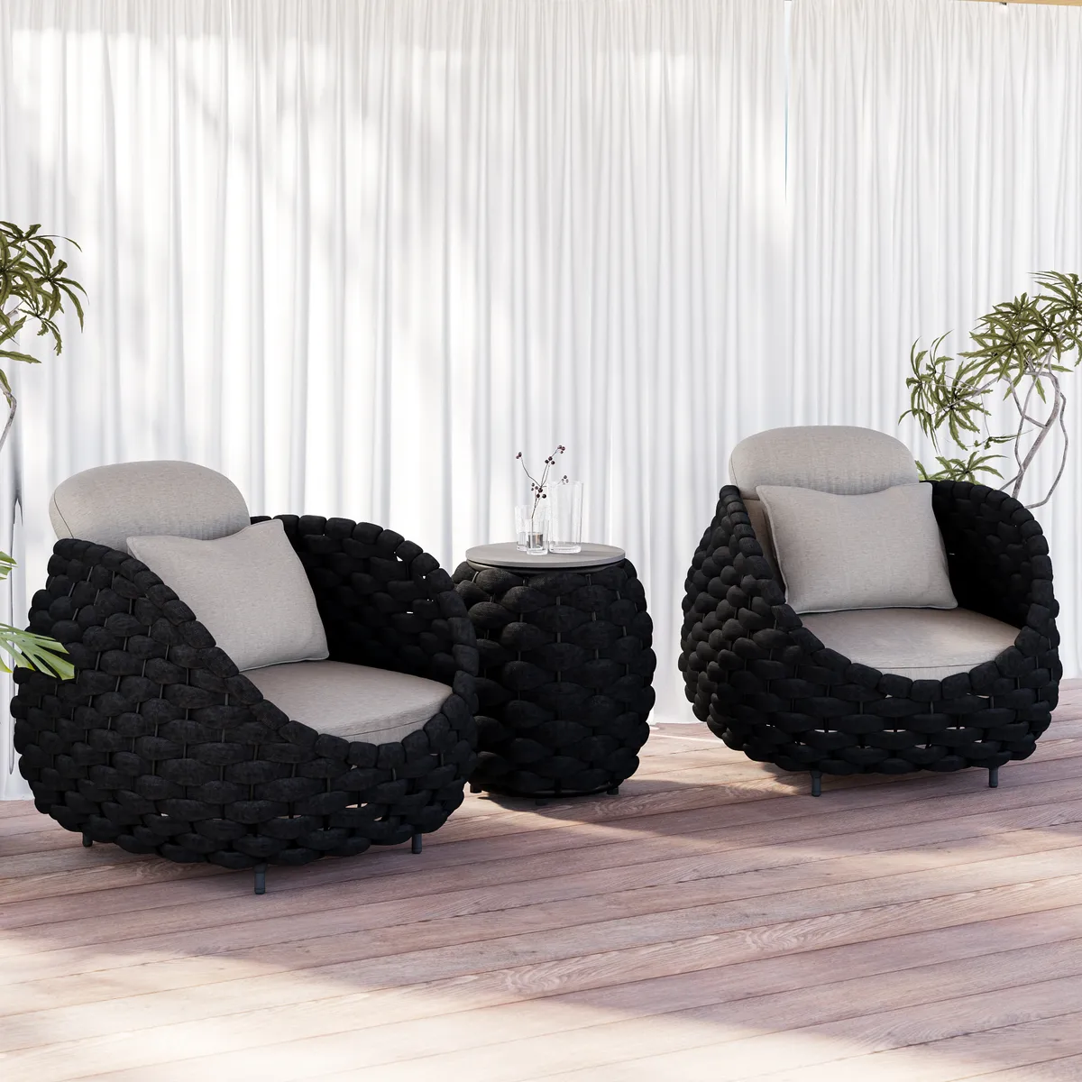 Cocaro Outdoor Rope-Woven Side Table with Storage & Slate Top in Dark — image 3