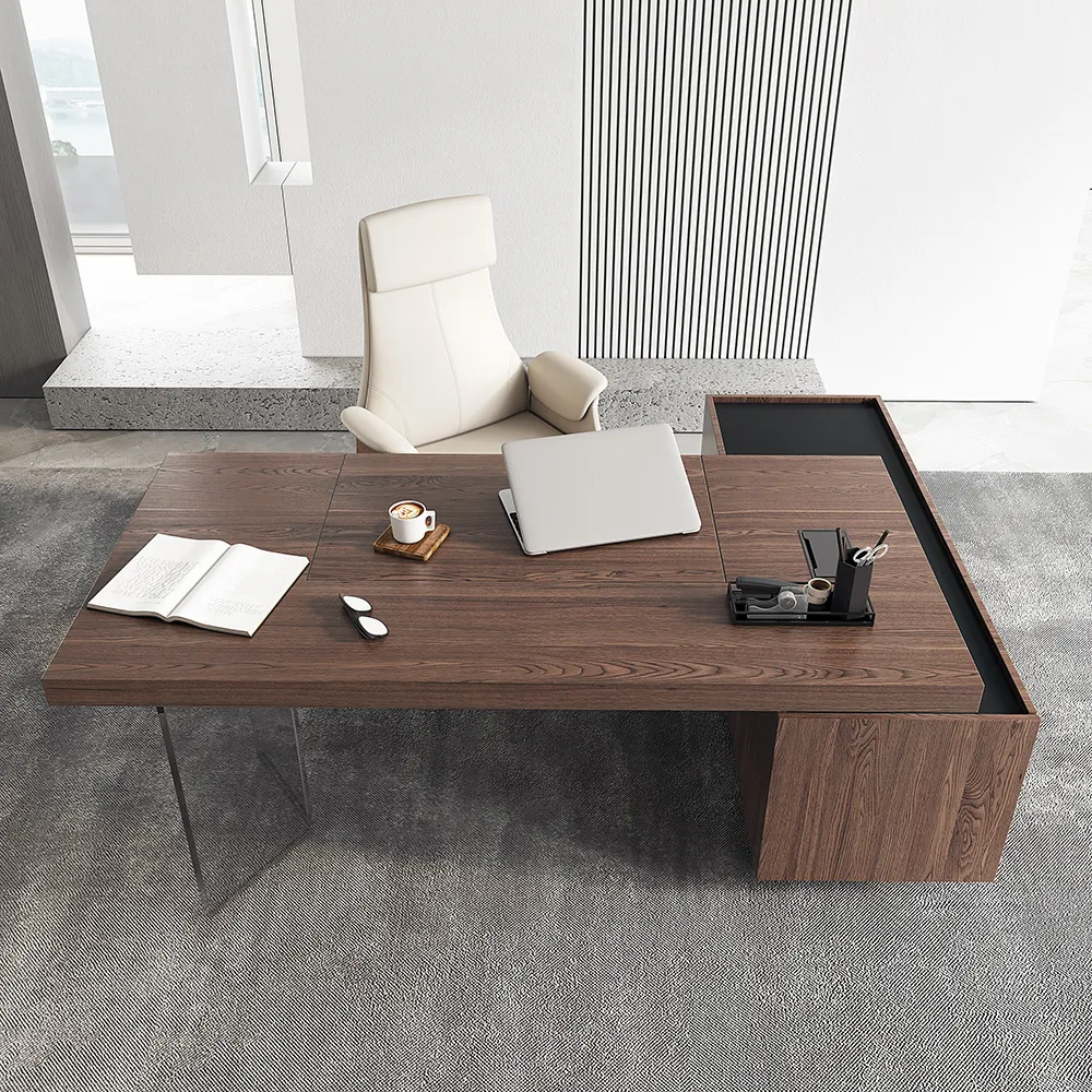 Modern 72" L-Shape Whitewash Standing Executive Desk with lifter Desktop Left Hand — image 19