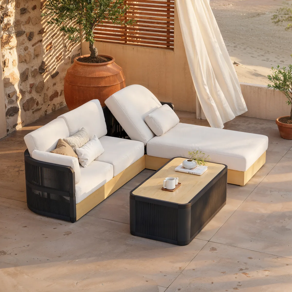 Costra Handwoven Rope Adjustable Outdoor Chaise Sofa Set