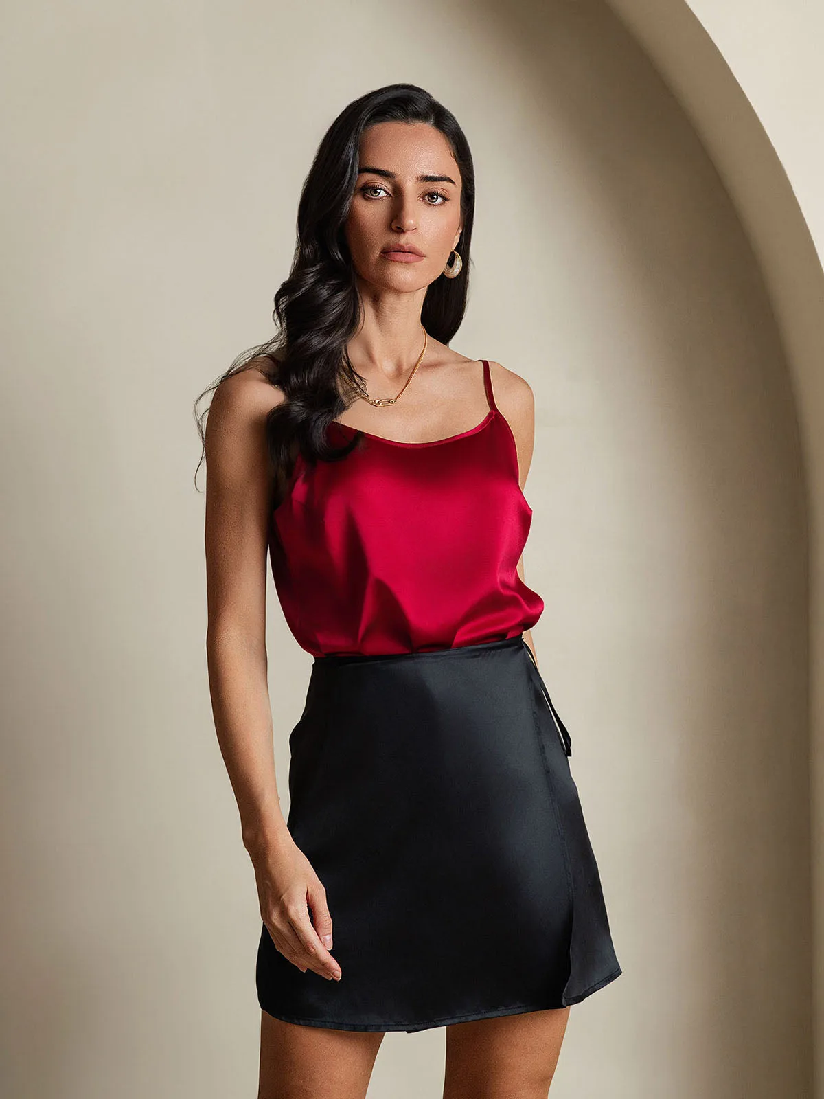 19Momme Silk A Line Wrap Mini Skirt with Tie Waist Design — image 3