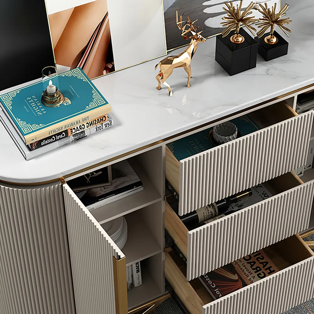 Modern Buffet Faux Marble Top Modern Sideboard with Stainless Steel Base — image 4