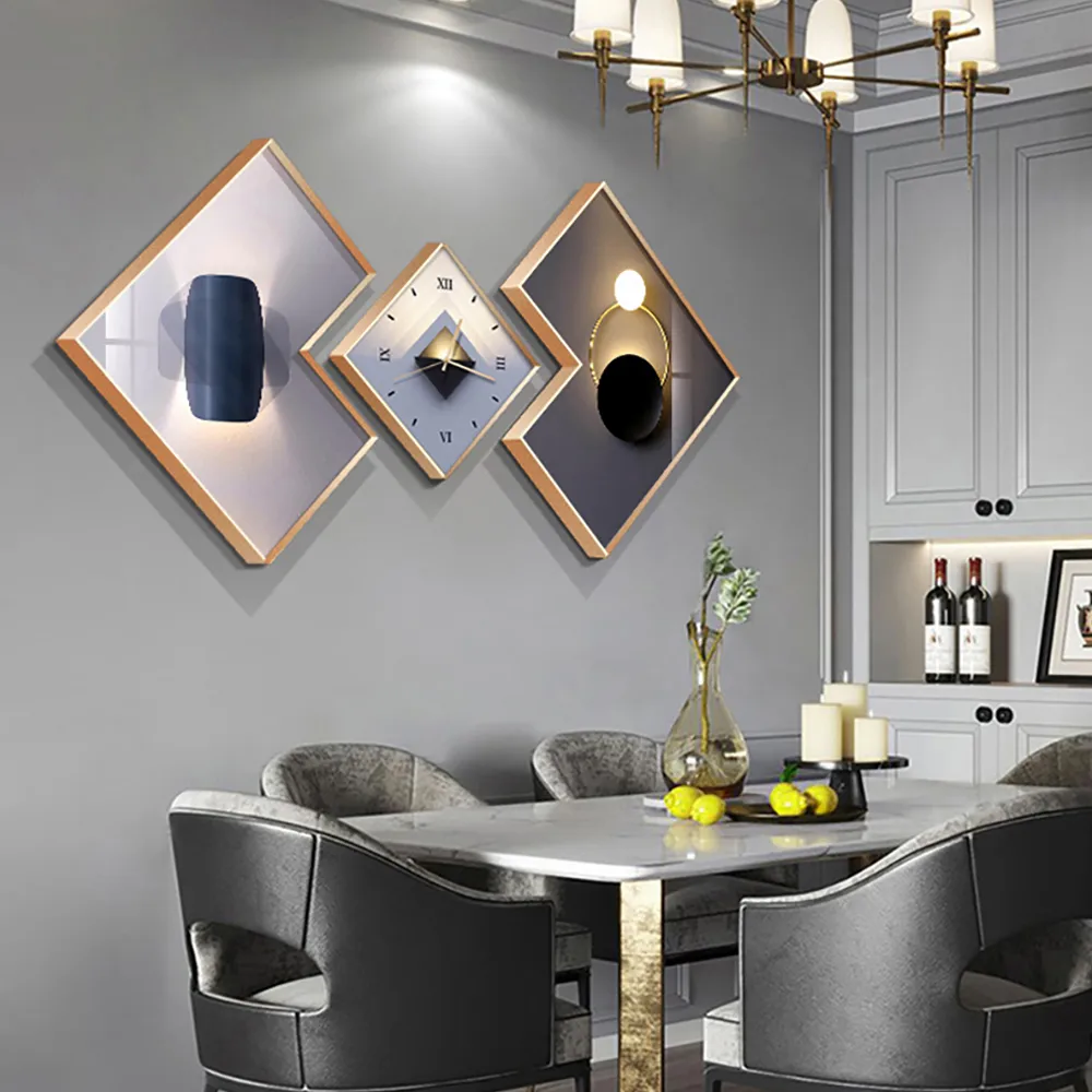 Modern 3-Piece Wall Clock Set – Functional Geometric Art with Gold Frames — image 13