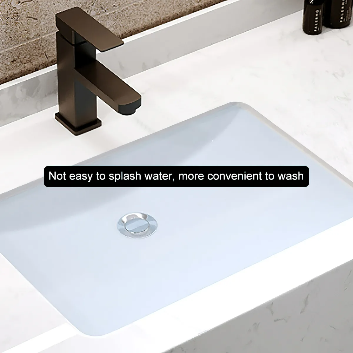 39.4" Floating Bathroom Vanity Set Cultured Marble Black with Ceramic Sink & 2 Drawers — image 9