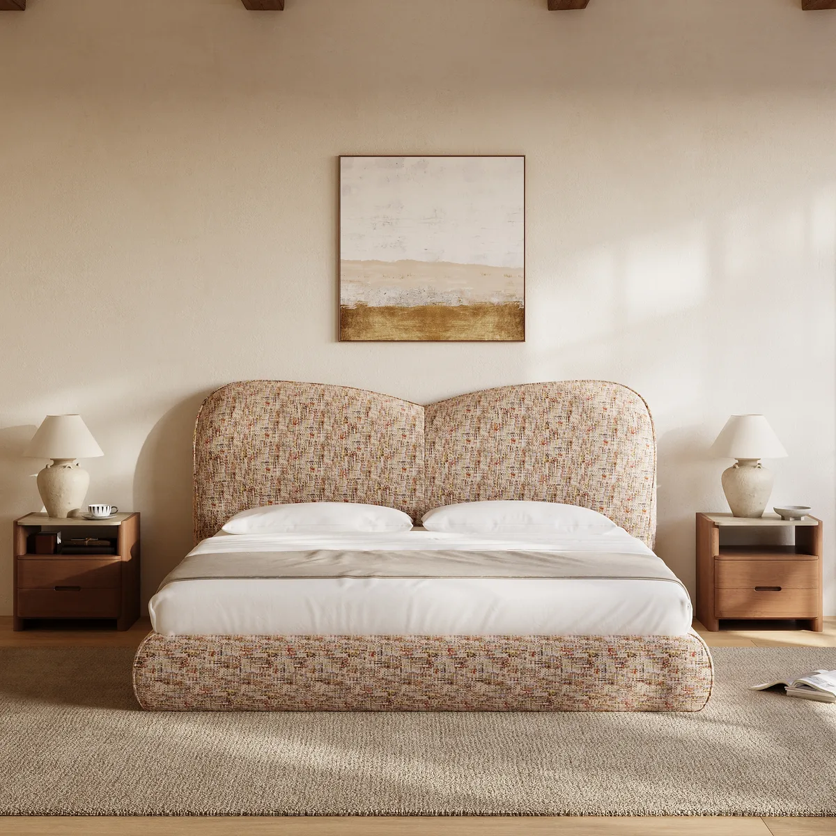 Modern King Size Chenille Upholstered Bed — image 23