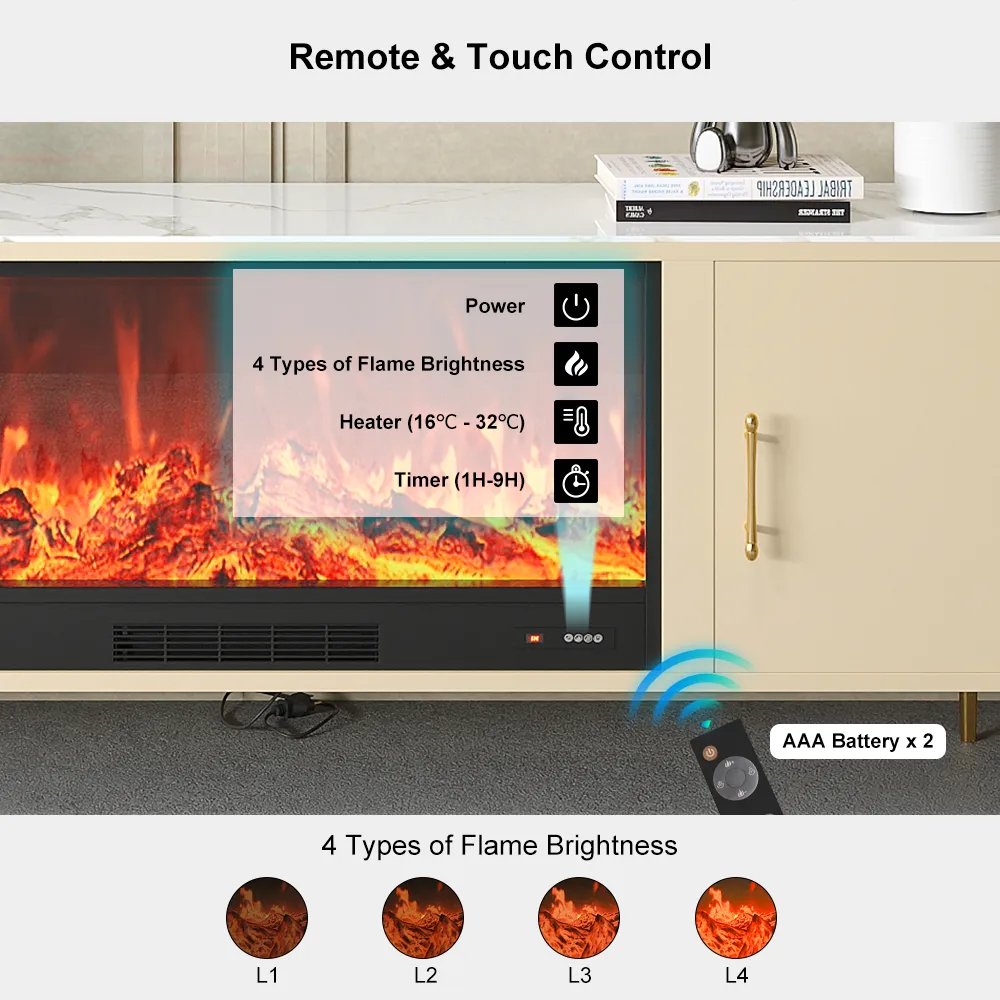 78.7" Sintered Stone Top Electric Fireplace TV Stand with Remote Control and Storage — image 8
