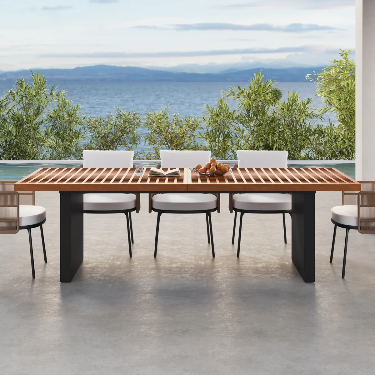 Grida Outdoor Teak & Aluminum Rectangular Dining Table, Seats 8 (94") — image 12