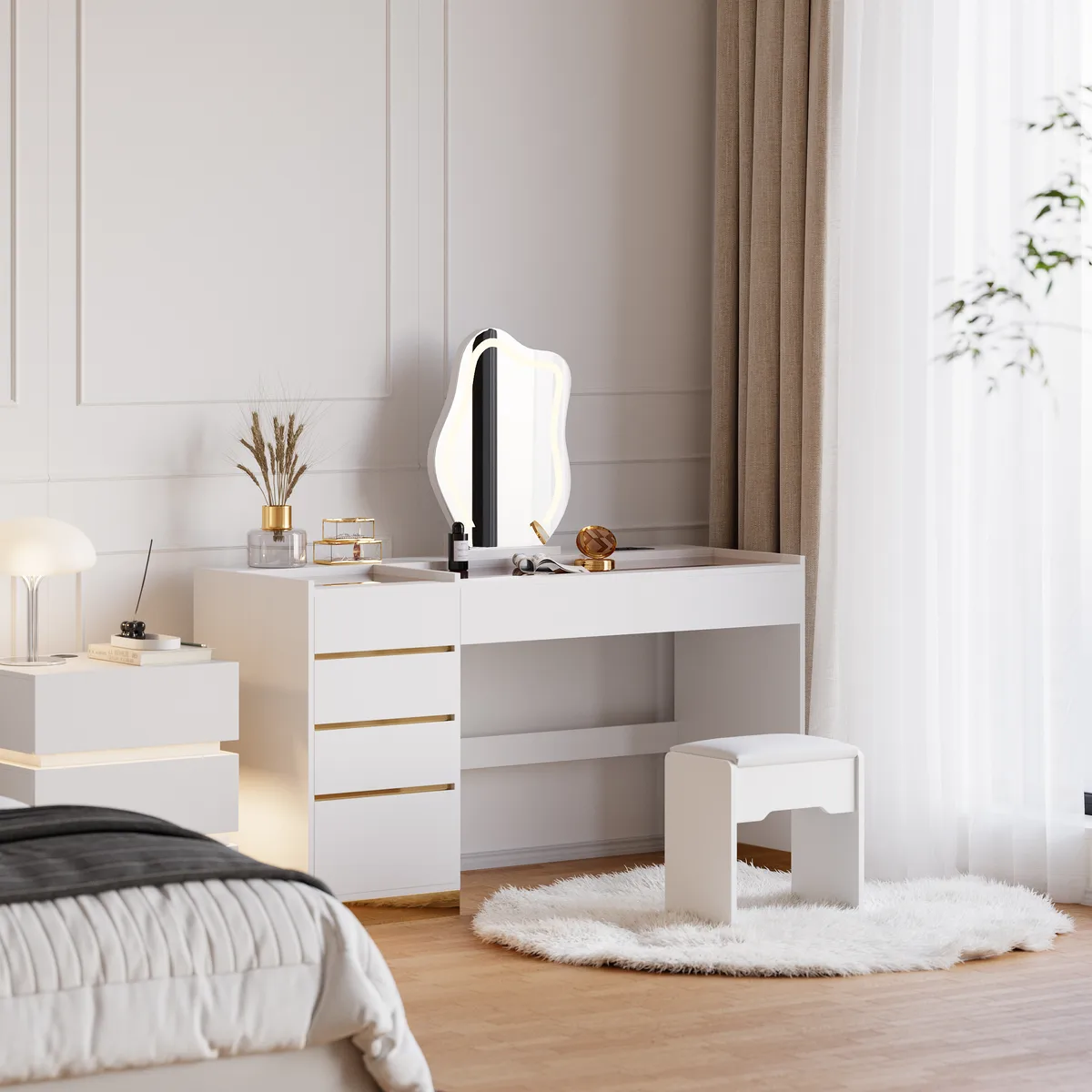 Bedroom Nightstands & Vanity Desk Set 2 LED — image 13