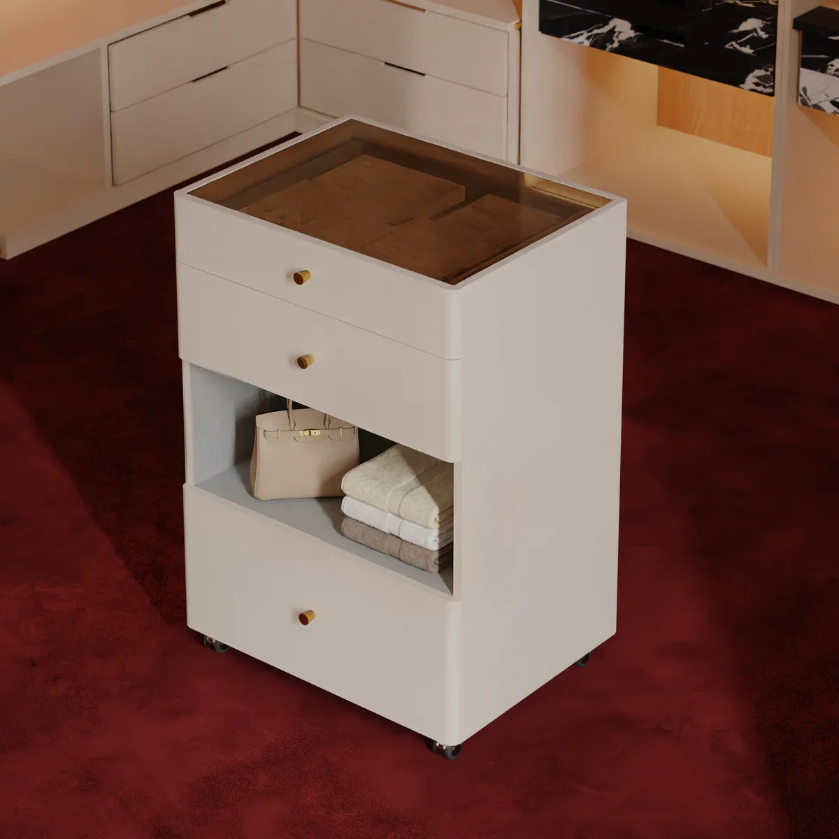 Walk-In Closet Island Jewelry Dresser with Glass Top & Light — image 22
