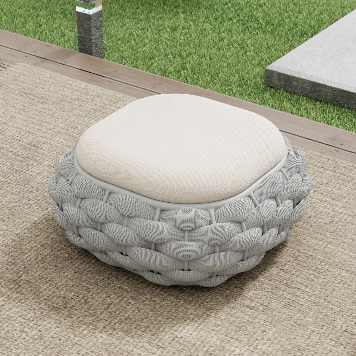 Cocaro Outdoor Storage Ottoman with Woven Rope in Light — image 12