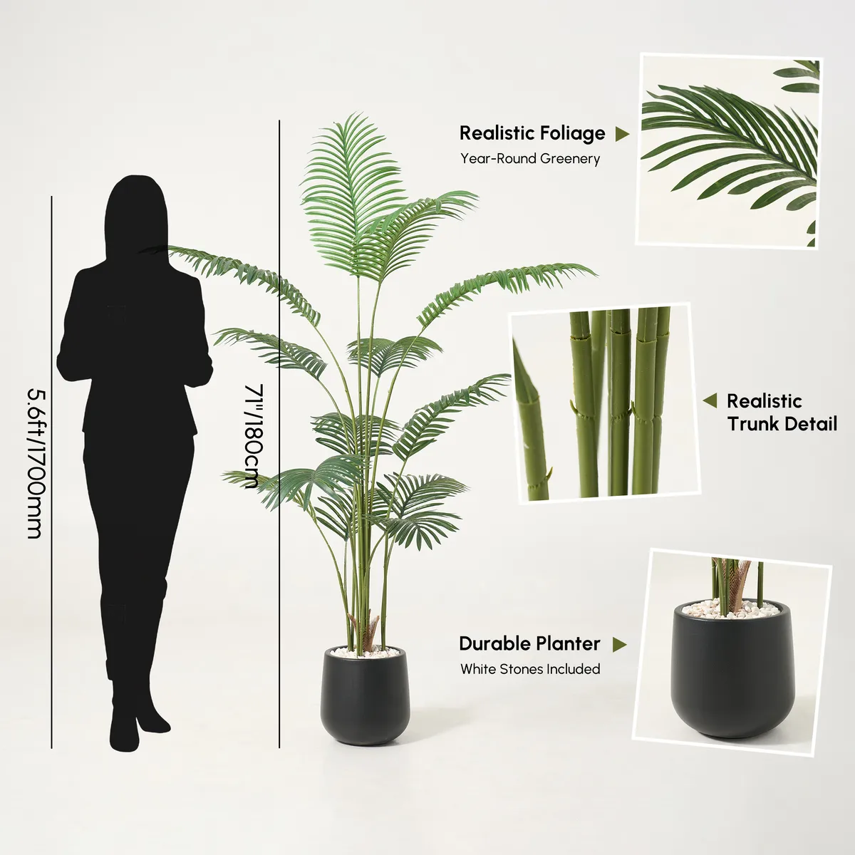 6 ft. Artificial Areca Palm Tree with Planter and Decorative Stones — image 8