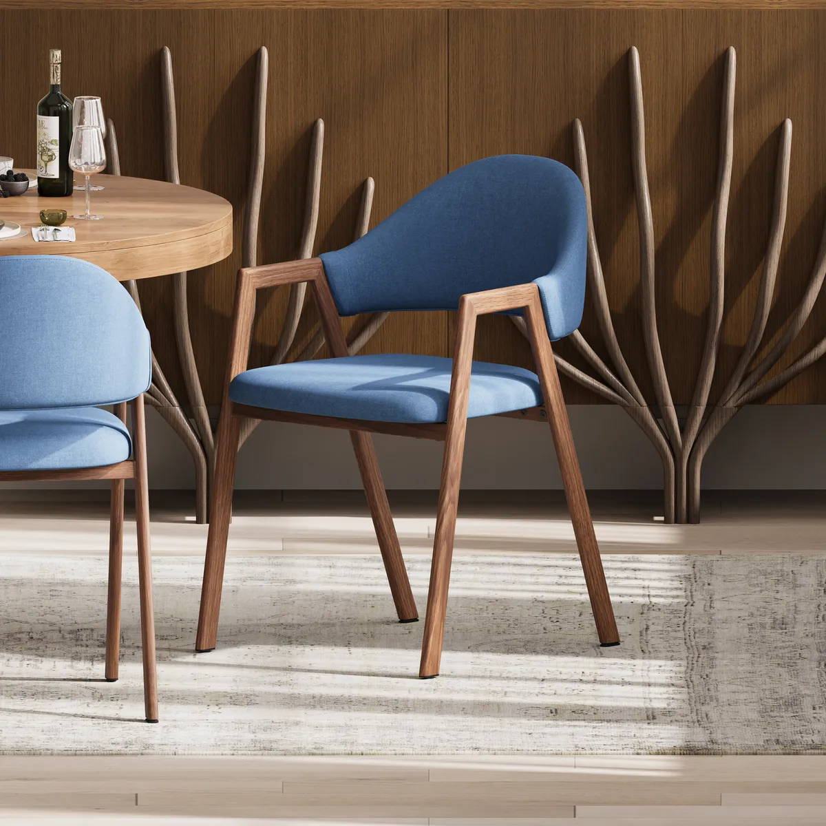 Blue Linen Upholstered 4-Piece Dining Chair Curved Back Chair — image 2