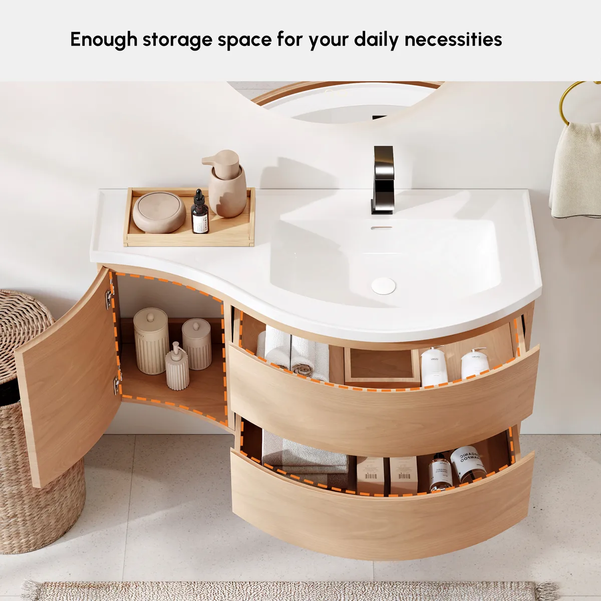 35" Floating Curved Bathroom Vanity Half-Circle Bathroom Cabinet — image 19