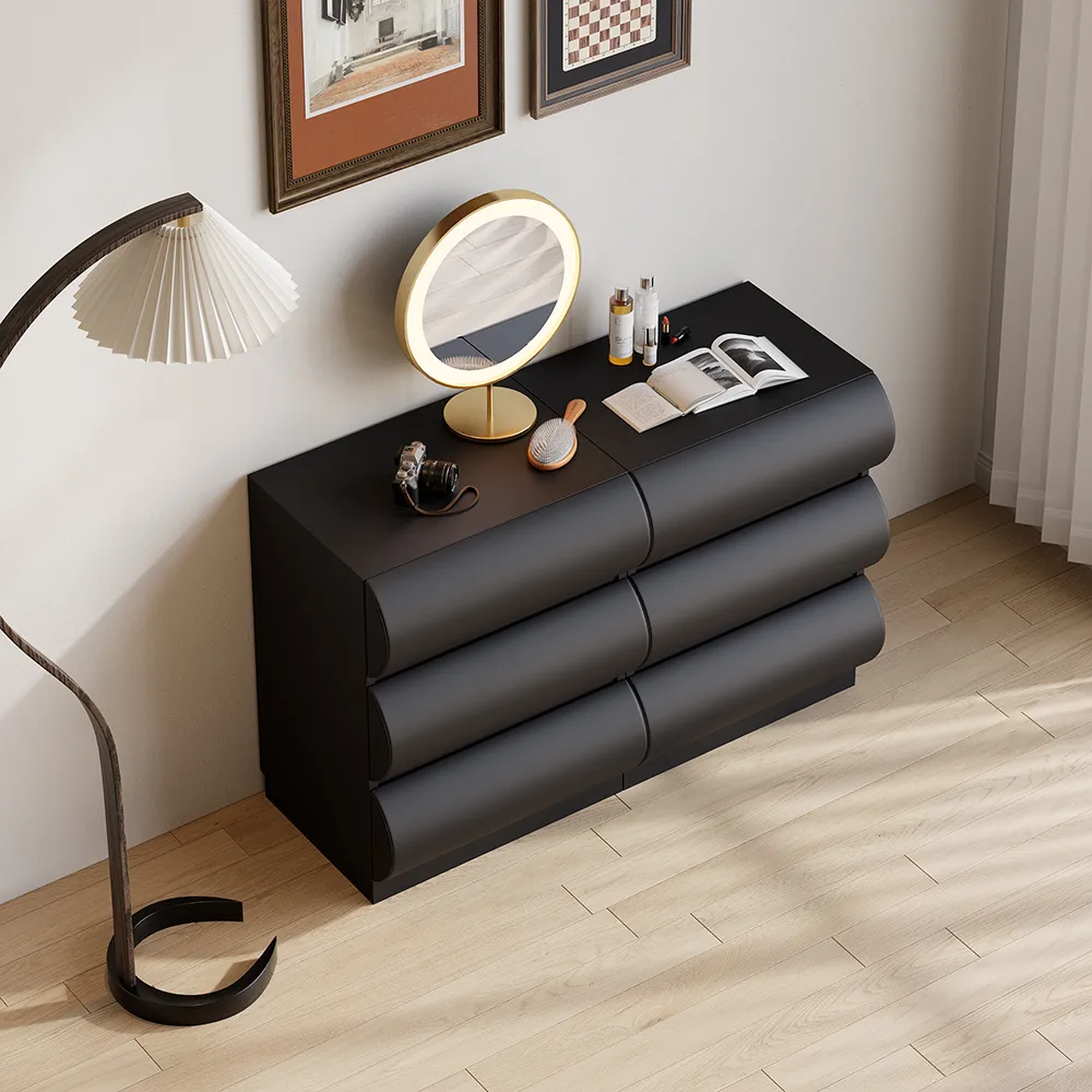 Humply Modern Black Leather 6 Drawer Dresser Chest with Storage Cabinet — image 4