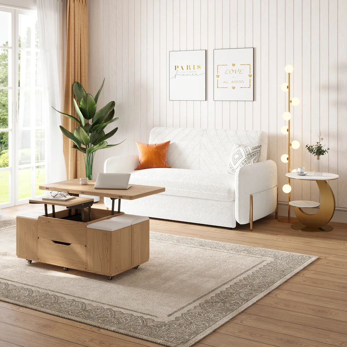68" Full 2-Seater Boucle Convertible Sleeper Sofa — image 5