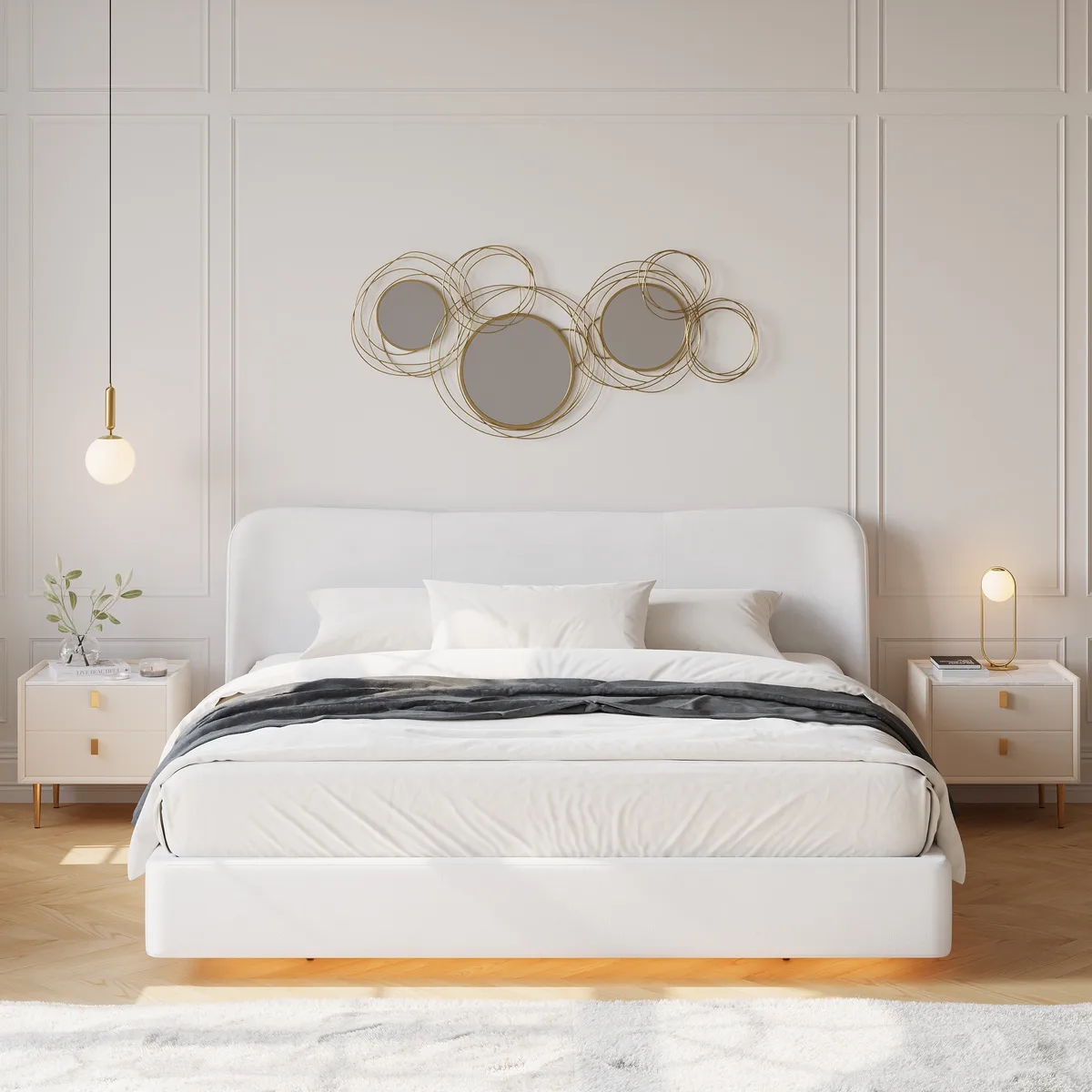 Modern 2 Drawers PU Leather Bedside Table Nightstand with Gold Metal Legs — image 4