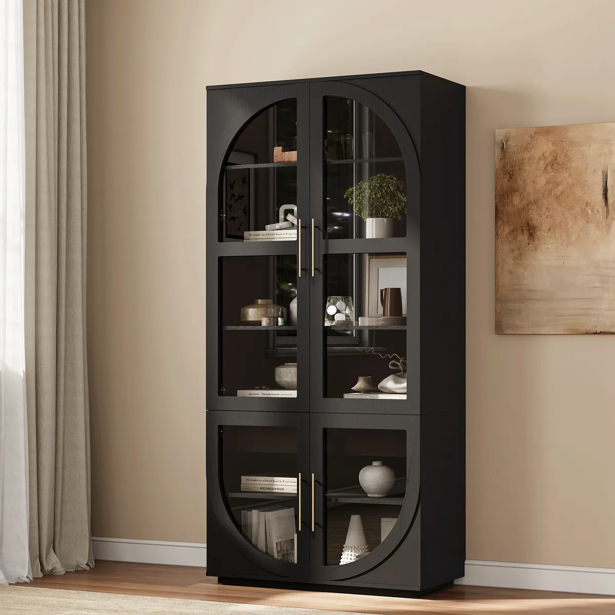 Arune Glass Tall Display Cabinet with Drawers & LED Light — image 3