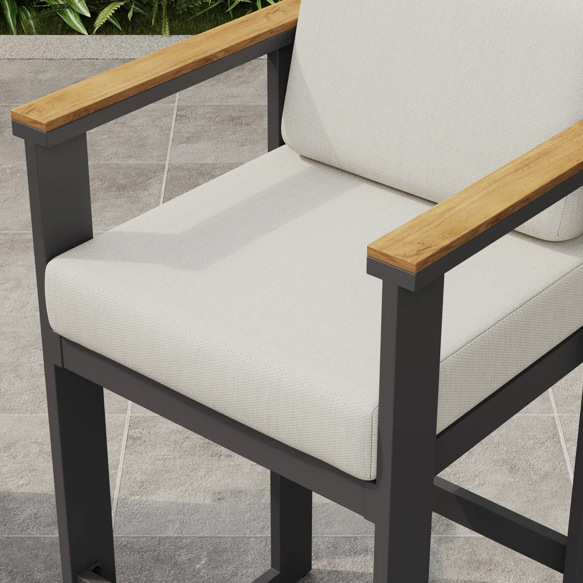 Tevara Outdoor Aluminum Frame & Teak Wood Armrest Bar Stools — image 28