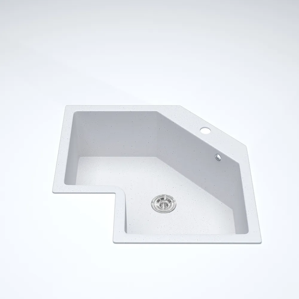 Drop In Corner Irregular Kitchen Sink White 25" Quartz — image 19