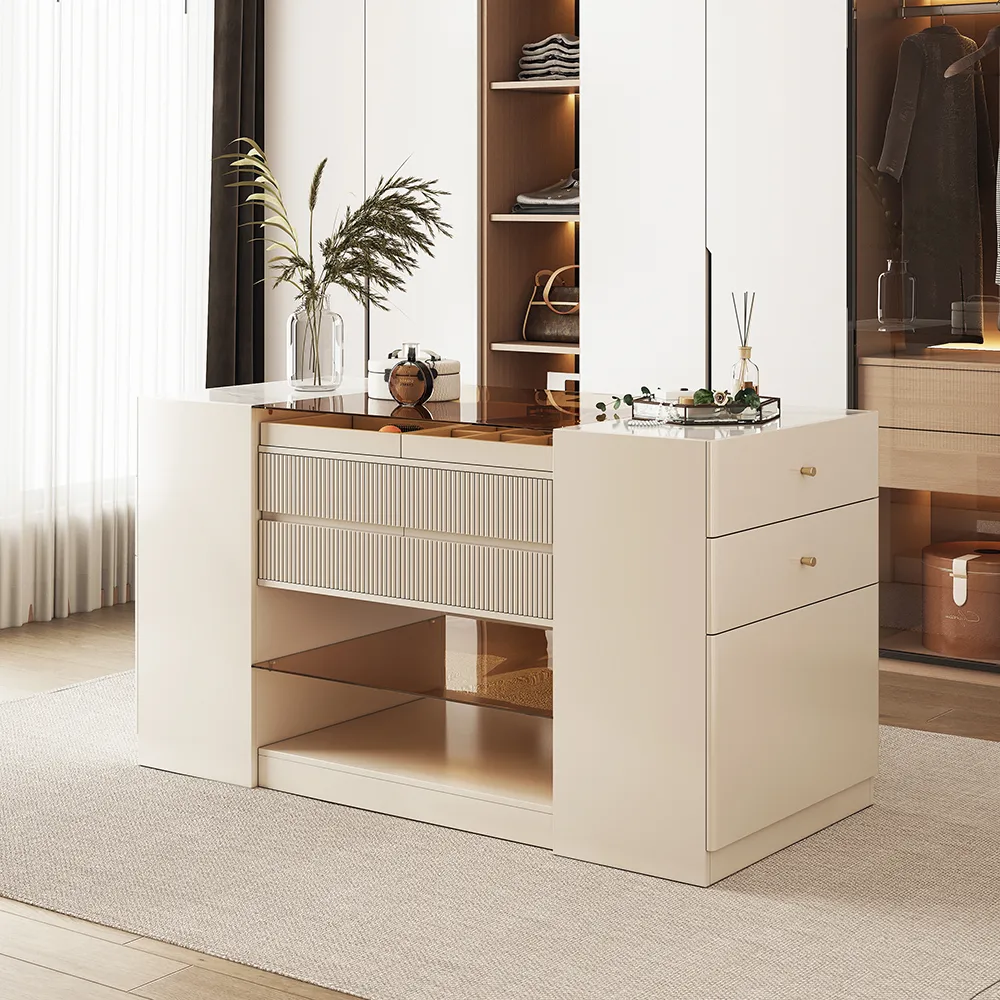60" Glass Top Walnut Dresser Walk-in Closet Island with Jewelry Storage — image 24