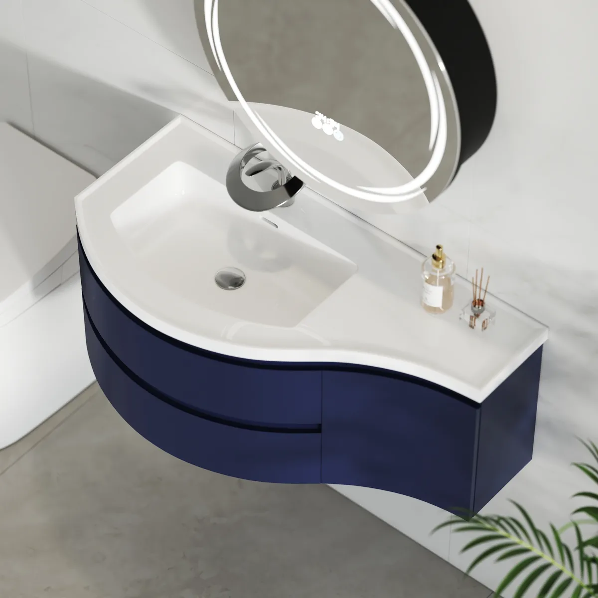 35" Floating Curved Bathroom Vanity Half-Circle Bathroom Cabinet — image 21