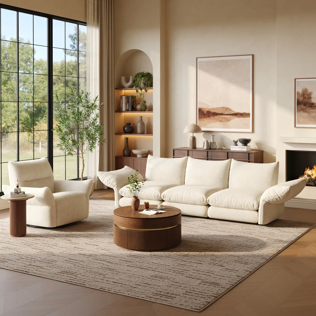 111" 3-Piece Chenille Sectional Sofa with Adjustable Armrests & Backrest — image 5
