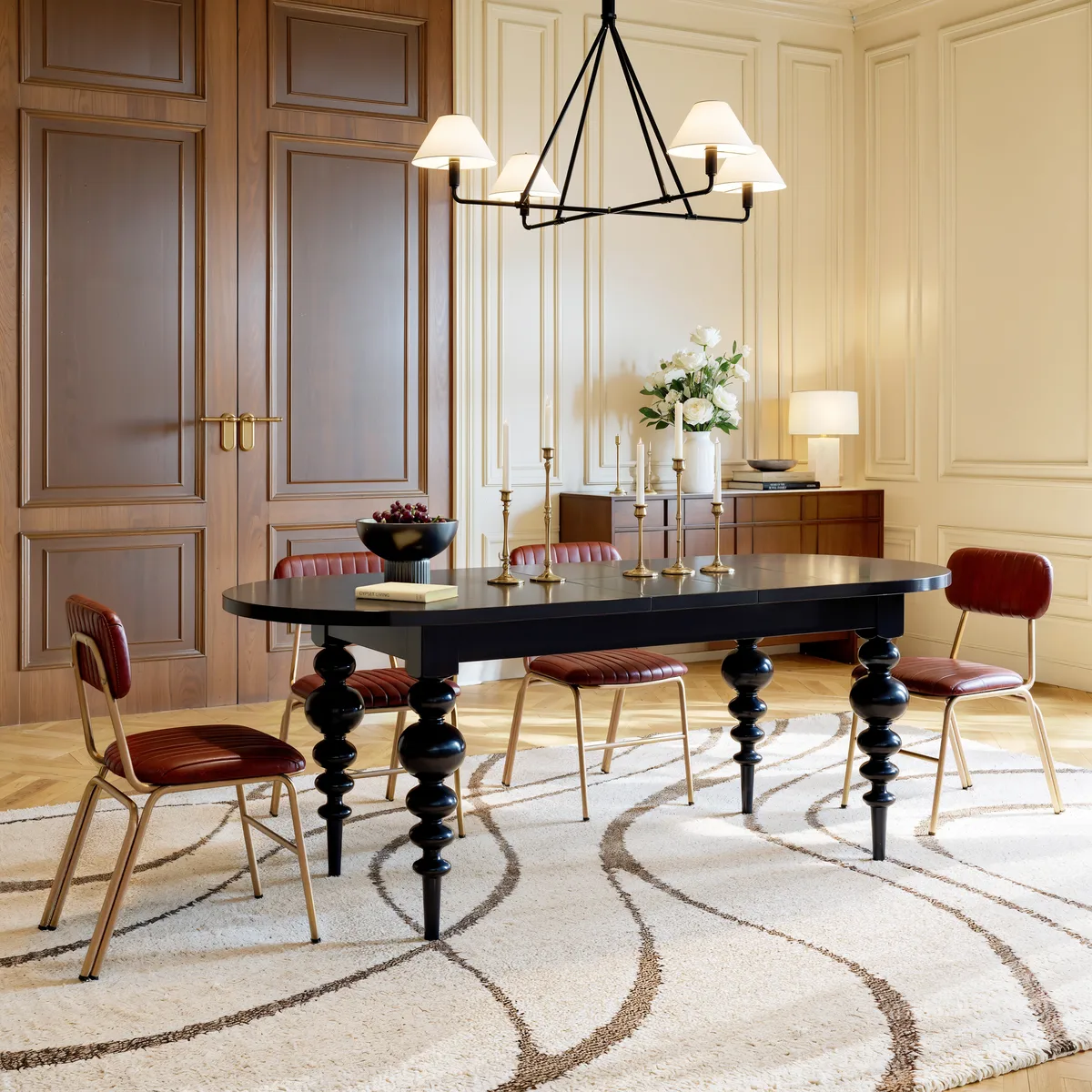 67"-79" Mid-Century Dining Table Oval Extendable Walnut Table for 4-8 Person with Turned Legs — image 2