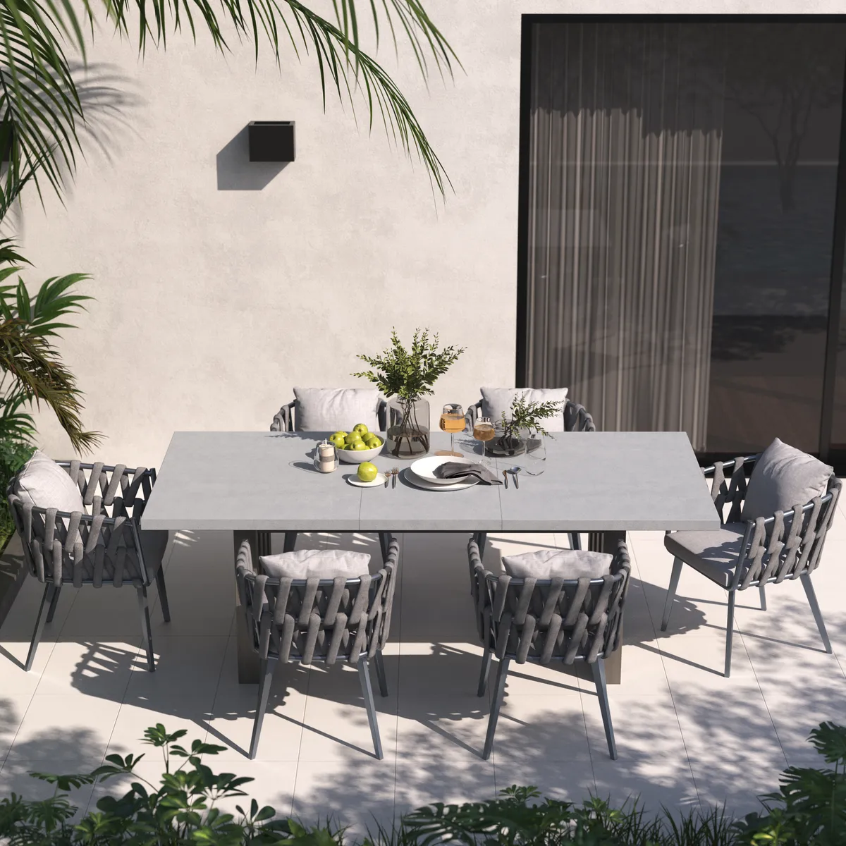11 Pieces Gray Aluminum Outdoor Patio Dining Set with Extendable Table and Woven Armchai — image 13