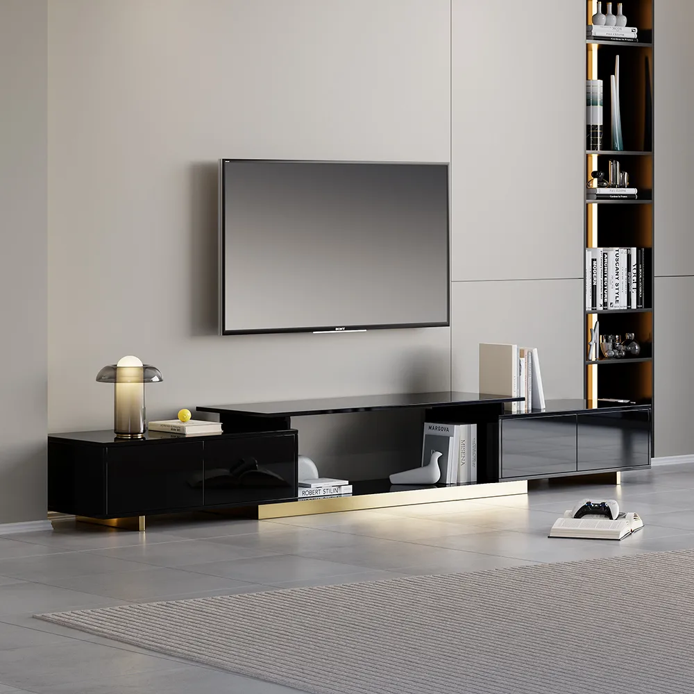Mordel Natural Modern Rectangle Glossy Extendable TV Stand Storage for 65 to 85" TV