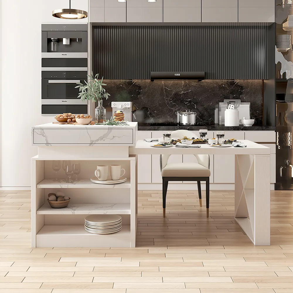 73"-93" Extendable White&Black Kitchen Island with Storage Kitchen Cabinet — image 2