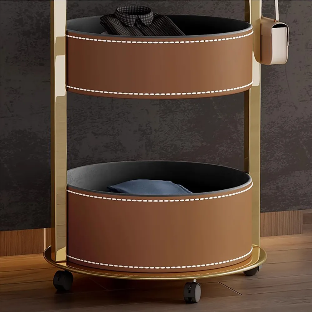 Modern Coat Rack Stand with 2 Trays Saddle Leather Hall Tree — image 3