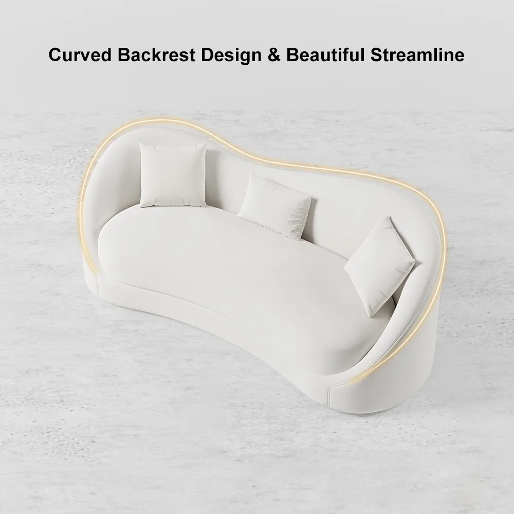84" Performance Leather Curved Upholstered Sofa with Pillows — image 19