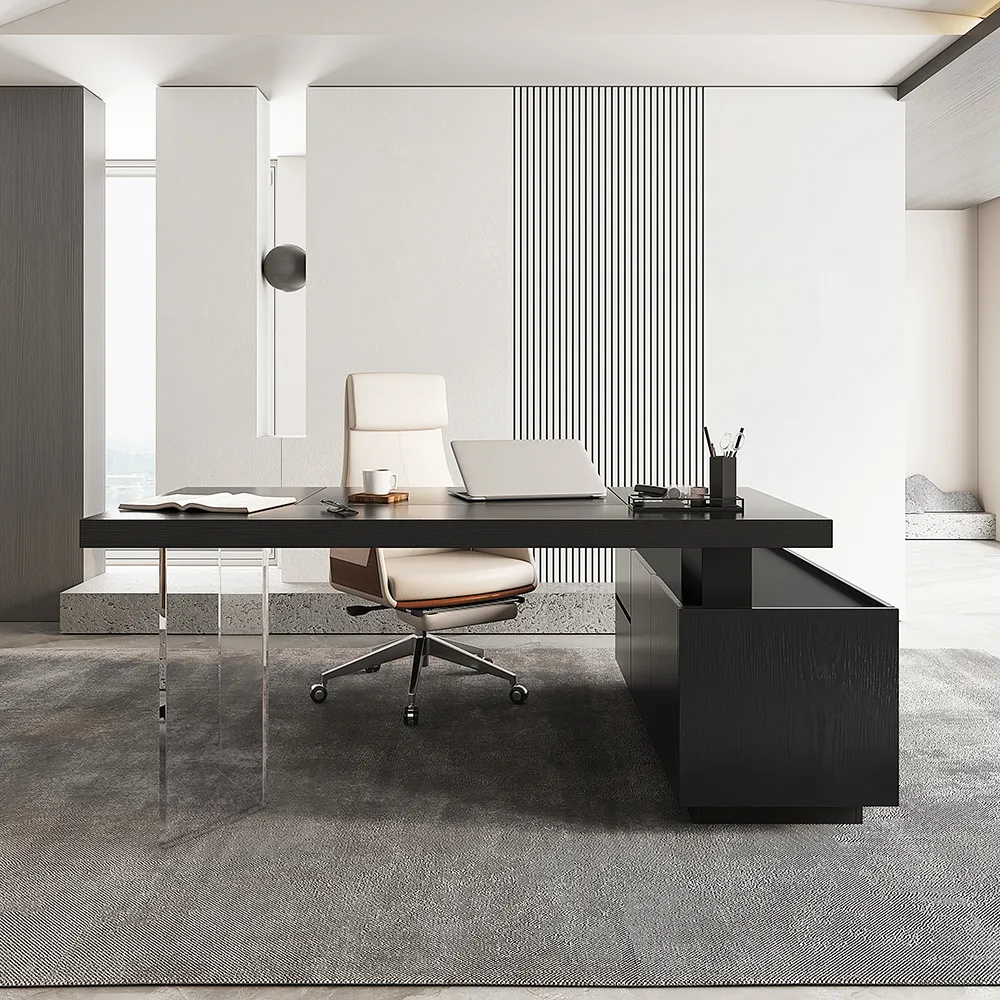 Modern 72" L-Shape Whitewash Standing Executive Desk with lifter Desktop Left Hand — image 3