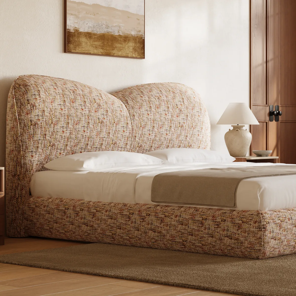 Modern King Size Chenille Upholstered Bed — image 19