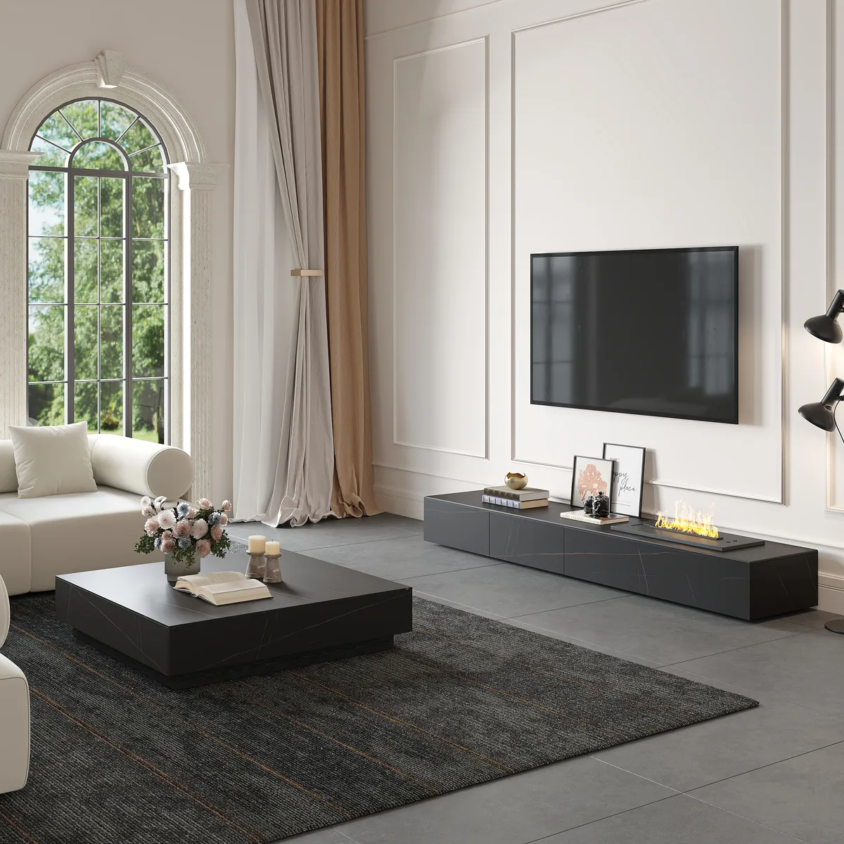 Electric Fireplace Humidifier TV Stand Faux Marble with Remote Control for TVs Up — image 2