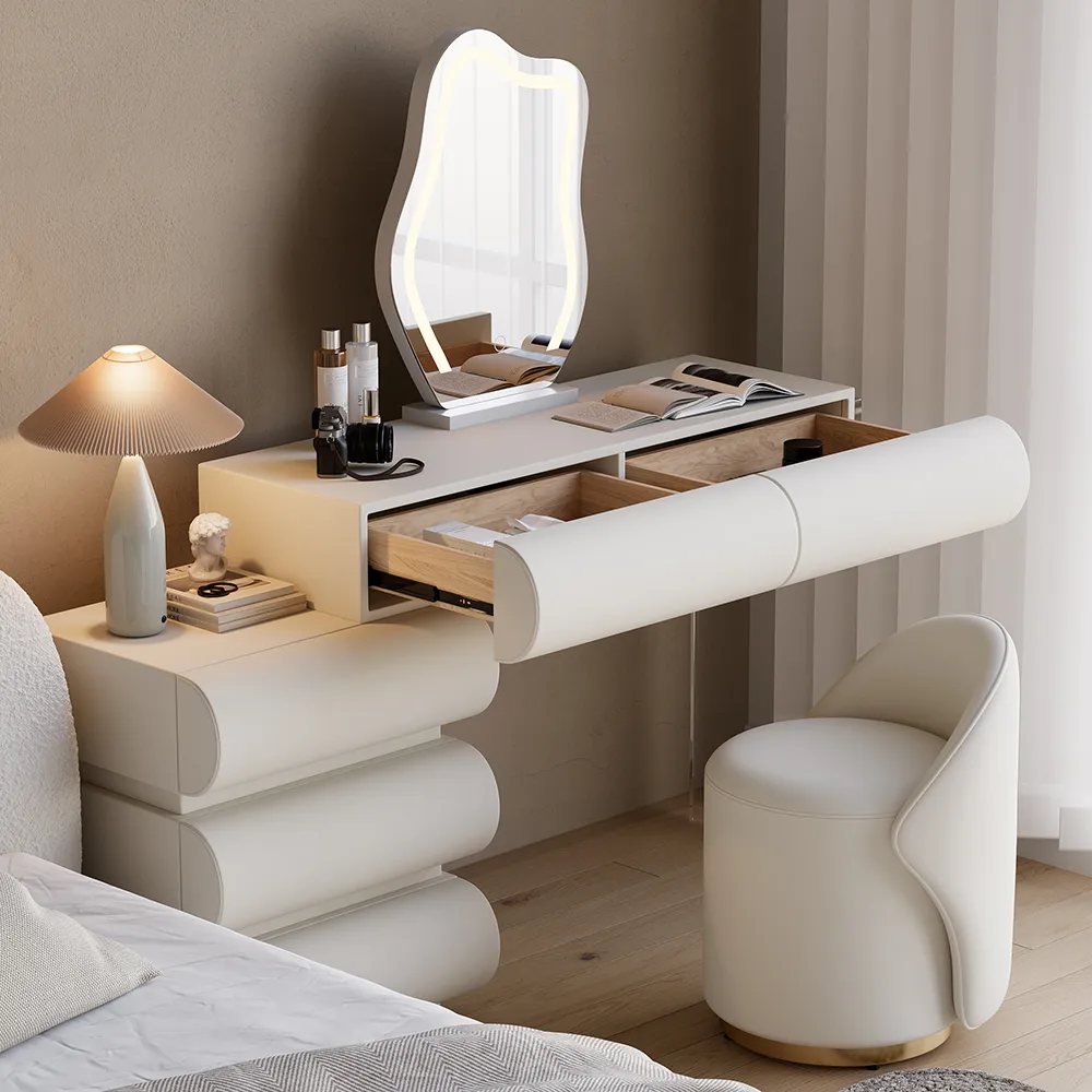 Bedroom Dresser & Vanity Desk Set 6-Drawer Dresser Chest & White Makeup Vanity Set — image 29