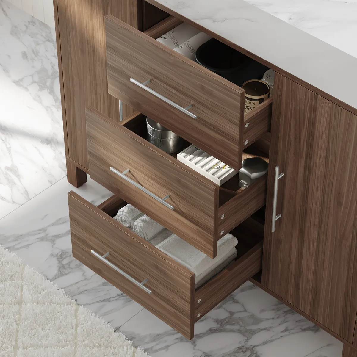 39" Walnut Freestanding Bathroom Vanity Sintered Stone Top & Silver Handles — image 21