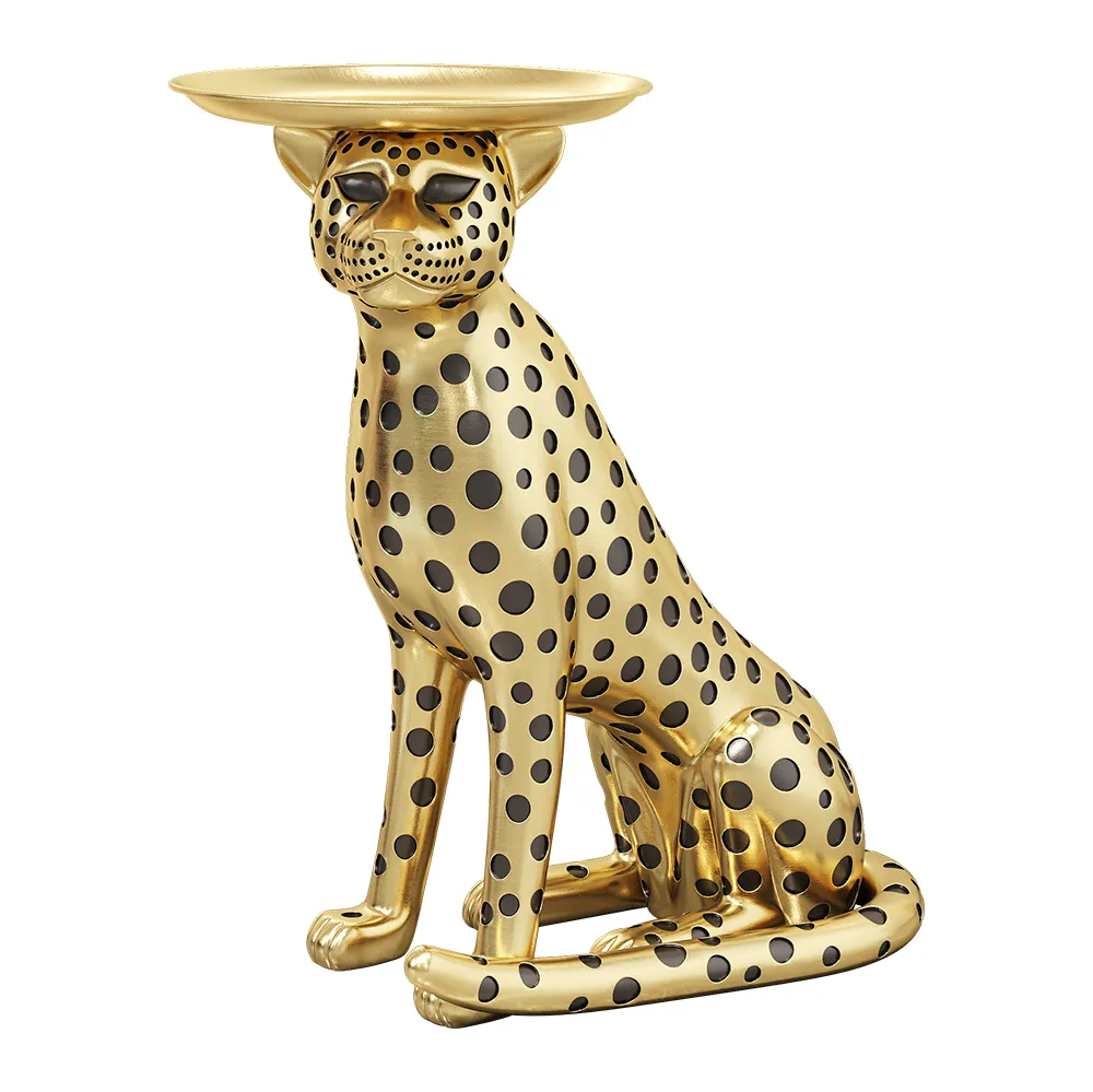 Resin Panther side Table Decorative Cocktail Luxury Gold Leopard Accent Table with Tray — image 8