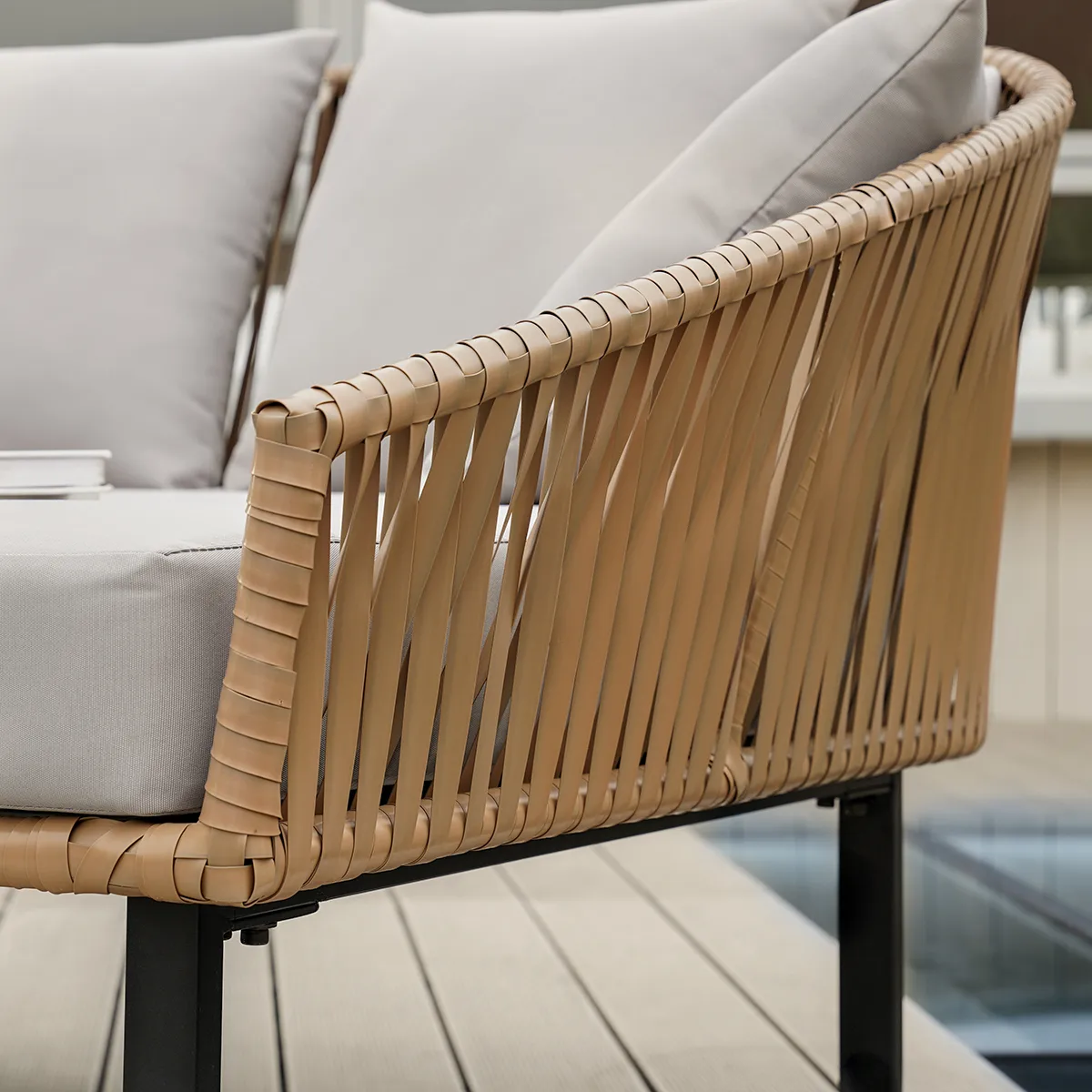 Rattan Outdoor Daybed with Gray Cushion Pillow & Aluminum Frame (63" Width) — image 4