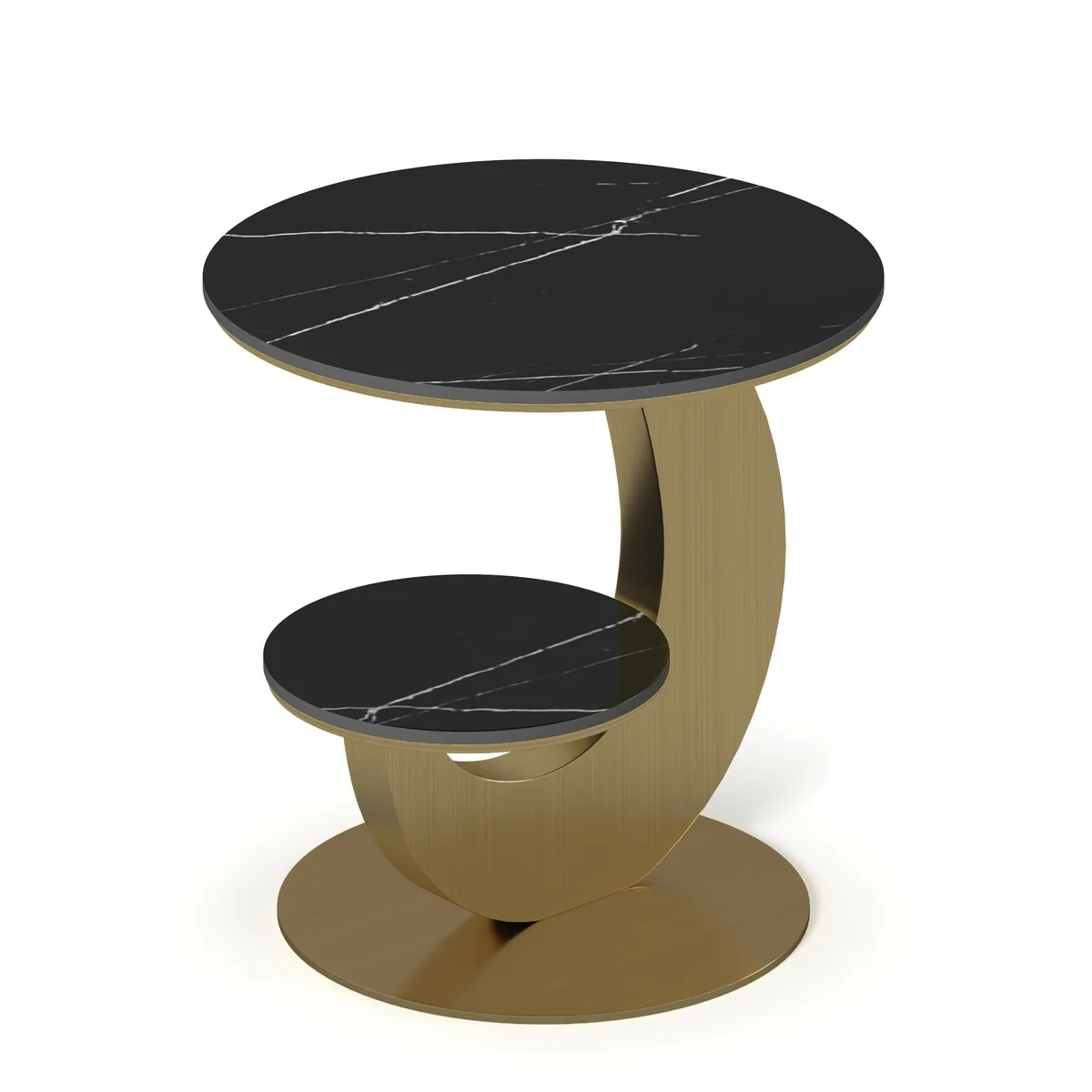 Round Faux Marble 2 Tier End Table Modern White & Gold Side Table — image 10