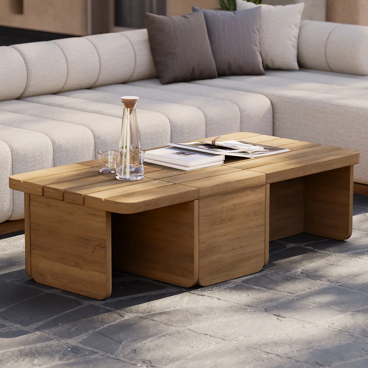 Resaro Modular Teak Wood Patio Coffee Table for Outdoor & Indoor in Natural (15.75" High) — image 2