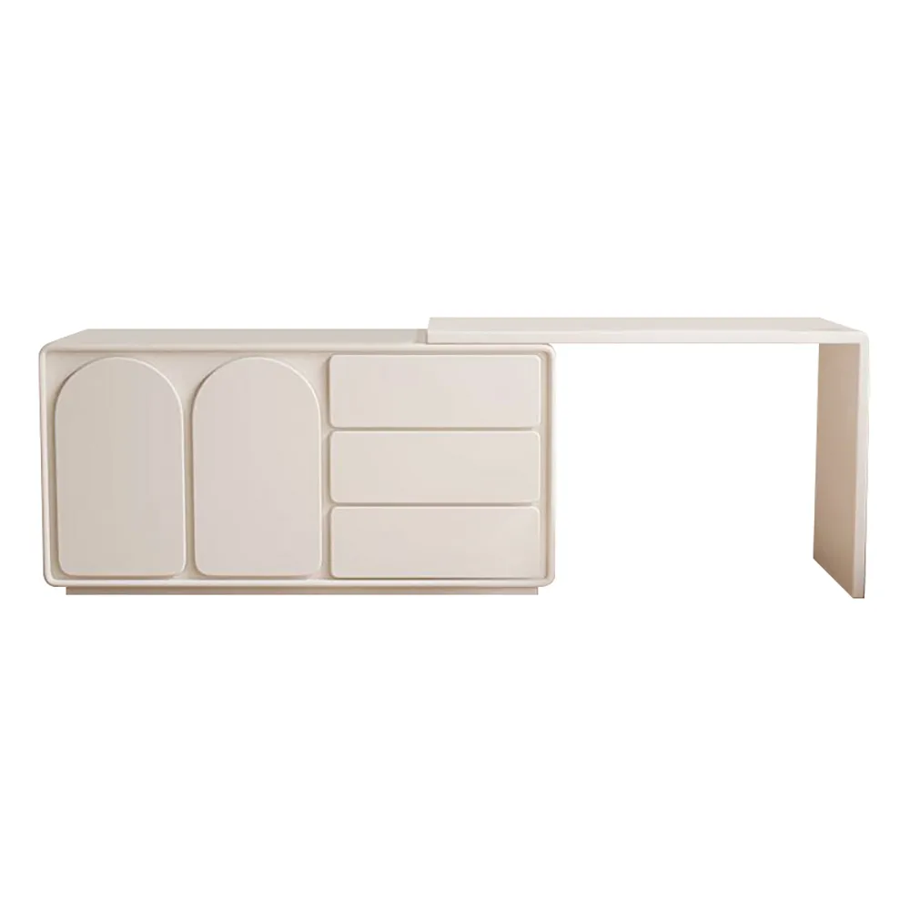 Modern White Makeup Vanity Retractable Dressing Table with Doors & Drawers Beauty Station for Bedroom — image 8