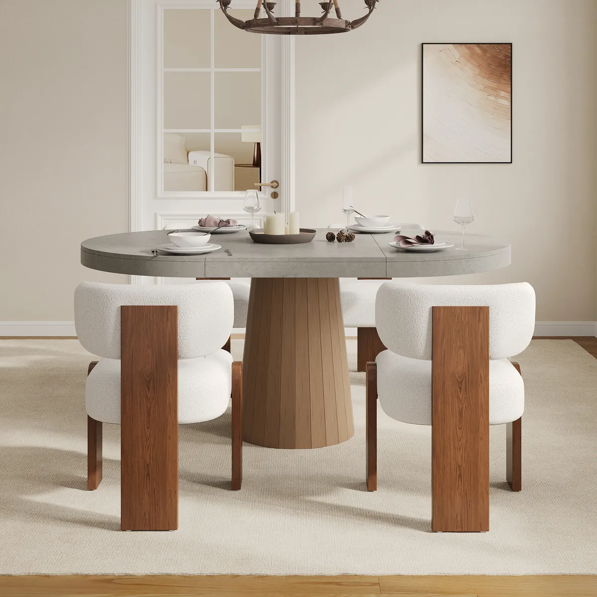 Mid-Century Wood Dining Chairs Curved Backrest Armless Design Modern — image 4