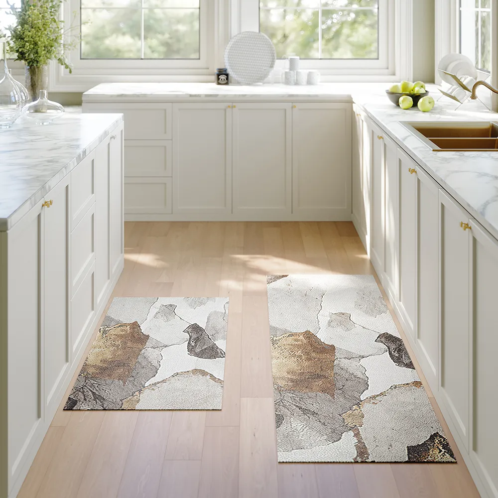 2 Piece Abstract Gold Non-Slip Abstract Kitchen Runner Mat Set Modern Kitchen Rug — image 3