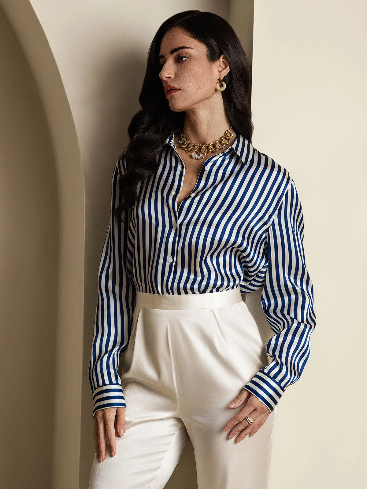 Women’s 19 Momme Silk Long Sleeves Button-Up Shirt — image 5