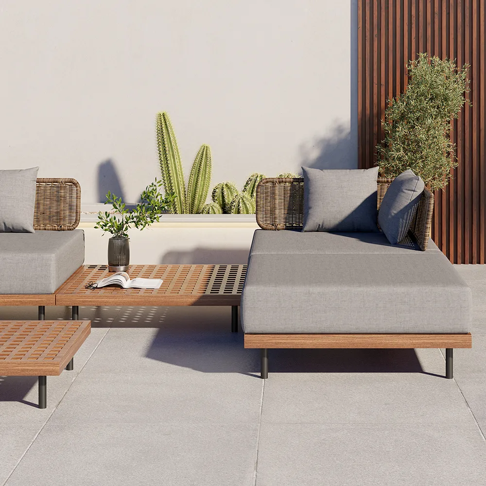 8 PCS L Shaped Outdoor Sectional Sofa Set with Coffee Table Modern Yard & Patio Furniture for 6 Person in Gray Cushion & Pillow Included — image 7