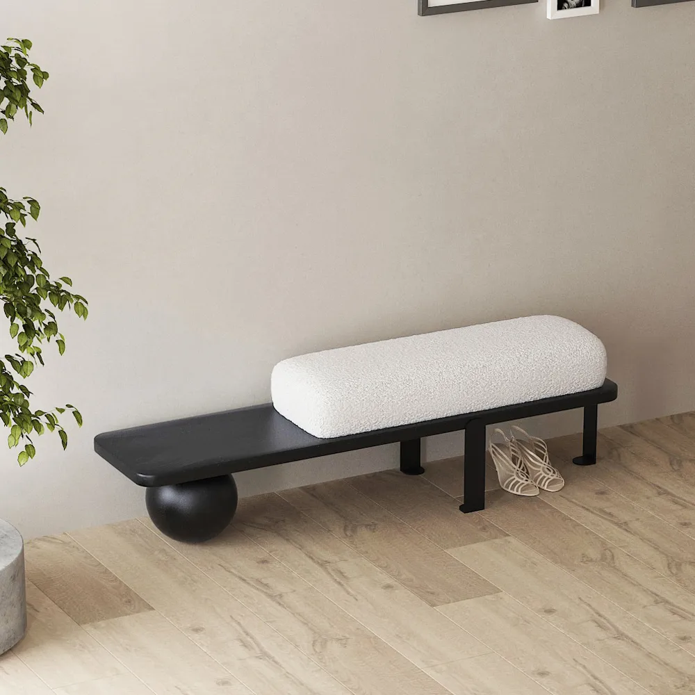 Ball design Entryway Bench Wooden Furniture with Abstract Metal Legsin White & Gold (47.2" Wide) — image 18