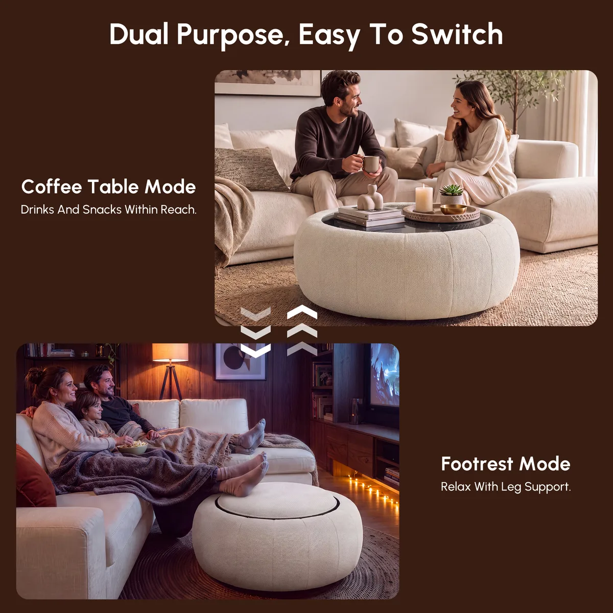 Modern 39" Round Performance Leather Ottoman Coffee Table with Hidden Storage — image 19